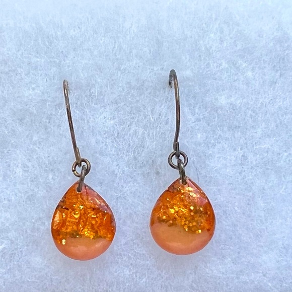 Handmade Pink and Gold Glitter Tear Drop Dangle Earrings - Picture 1 of 1